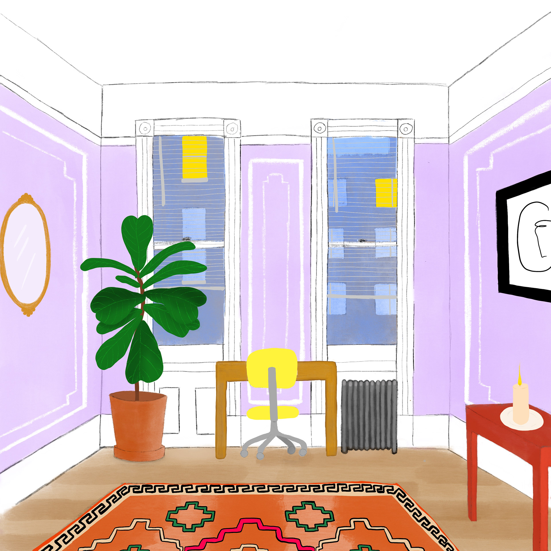 Illustrated Brooklyn room interior