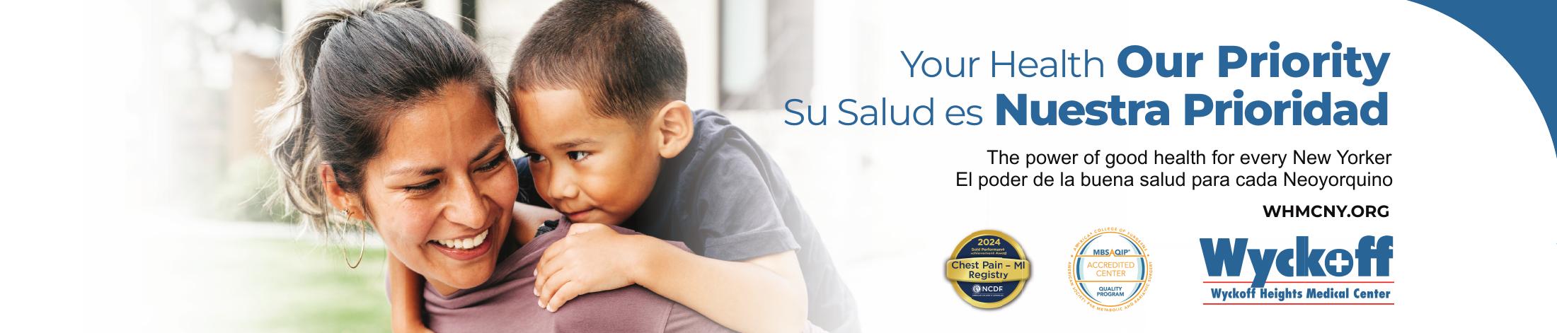 Bilingual Your Health, Our Priority advertisement designed for a New York City bus