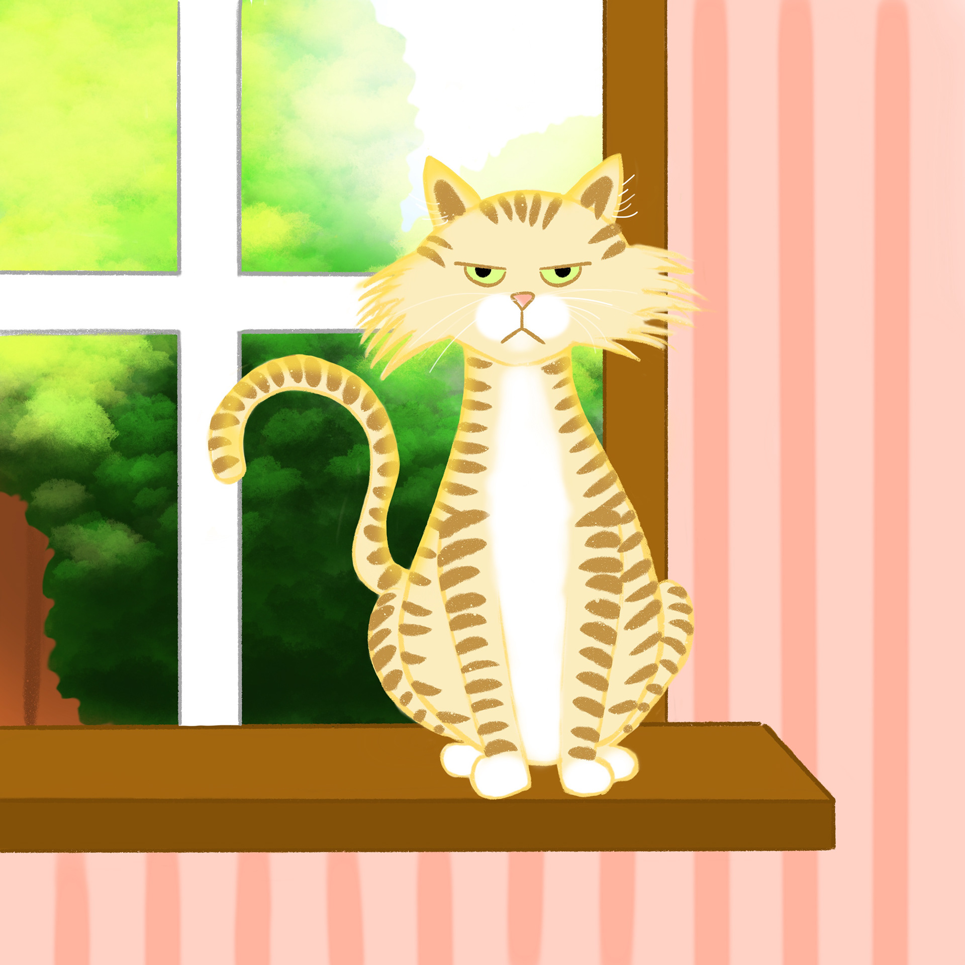 Illustration of a cat in a window